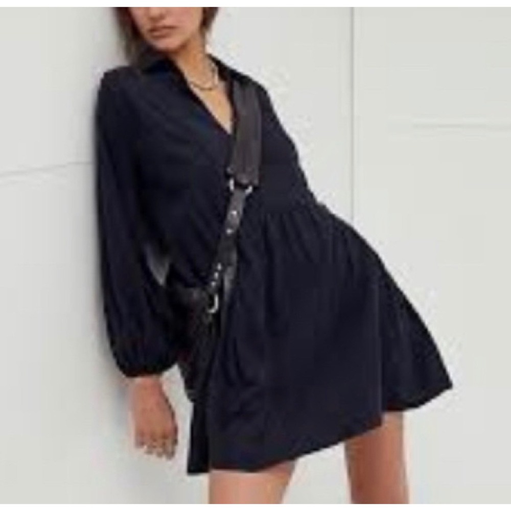 Free People Hudson Beach Mini Tunic Dress Boho Ruffle Hem Womens M Black